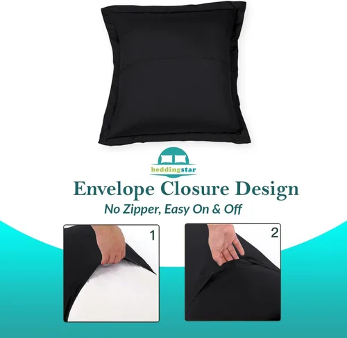 Vista 4 de Euro Sham Covers - Juego de 2 fundas de almohada de 24 x 24 pulgadas, color negro, 600 hilos, 100% algodón egipcio, paquete de 2 fundas de almohada