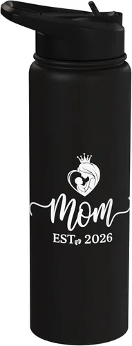 Vista 13 de Mom Est 2026 New Moms Dads Matching Mother To Be 26 Botella de agua aislada de acero inoxidable Azul claro