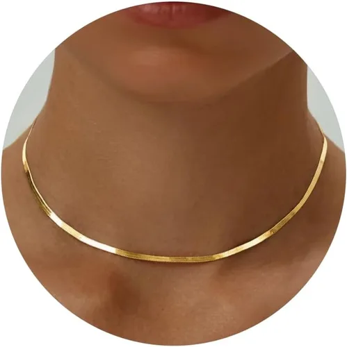 Vista 16 de DEARMAY - Collares de oro bañado de 14 quilates para mujer, delicado collar de gargantilla de espiga de oro, collar de serpiente en capas finas