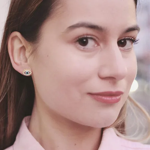 Vista 6 de Aretes tipo dormilona de oro de 18 quilates, delicados aretes de circonita cúbica con incrustaciones de microincrustaciones para mujer, hechos a
