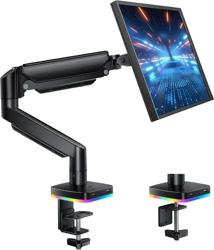 Vista 7 de Soporte para dos monitores para pantallas de 13 a 32 pulgadas, brazo de monitor con resorte de gas con giro, inclinación, rotación, altura