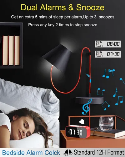 Vista 3 de Reloj despertador AFK con altavoz Bluetooth, reloj digital para dormitorios, reloj de alarma para adultos que duermen profundamente con doble