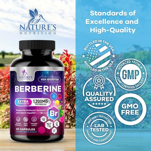 Vista 4 de Berberine HCL Blend 1200mg por porción – Alta absorción, suplemento de berberina extra fuerte – Salud avanzada del corazón y apoyo inmunológico