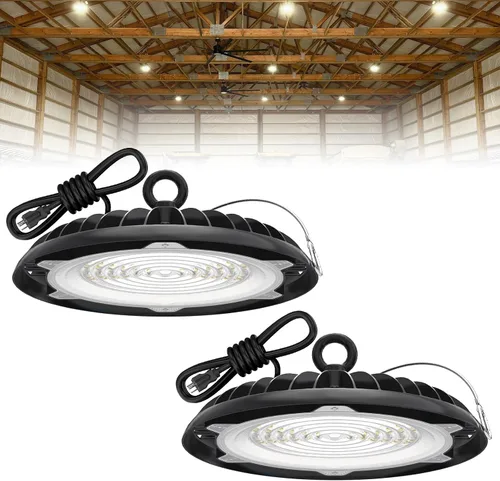 Vista 9 de HYPERLITE UFO LED High Bay Light: 150W 19500LM High Bay LED Luces de tienda con enchufe de 6 pies - 5000K IP65 LED Warehouse Luces para taller