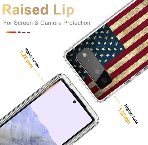 Vista 2 de Funda para Pixel 6 Pro, para Google 6Pro G8VOU, cubierta protectora de cuerpo completo con bonito patrón de bandera transparente para Google Pixel 6