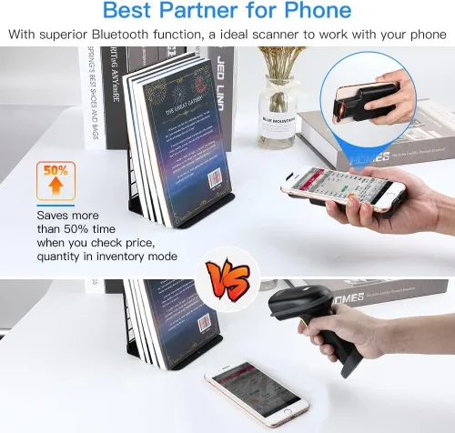 Vista 2 de Eyoyo - Escáner de código QR mejorado Bluetooth con clip trasero Android Portable Wireless 1D 2D UPC ISBN Inventory Barcode Reader, PDF417 Data
