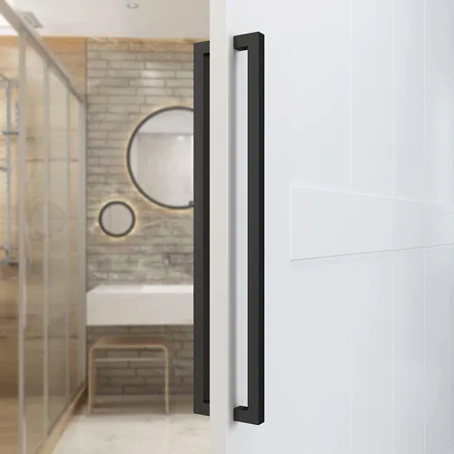Vista 5 de BARNSMITH Manija de empuje para puerta de granero de 24 pulgadas, manija cuadrada de puerta comercial, forma rectangular de acero inoxidable