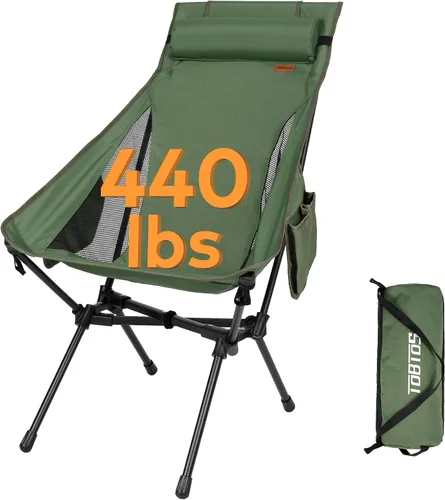 Vista 9 de TOBTOS Silla de camping portátil de respaldo alto, soporta 440 libras, silla plegable ultraligera con soporte para la cabeza, silla de mochilero