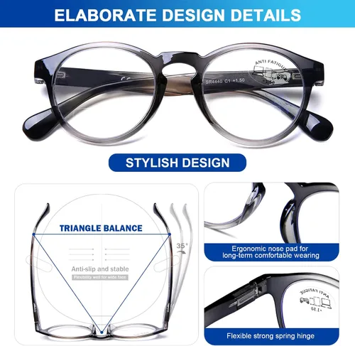 Vista 4 de AQWANO Paquete de 3 lentes de lectura bifocales con bloqueo de luz azul para computadora, marco redondo y elegante, monturas ultrafinas, ligeras