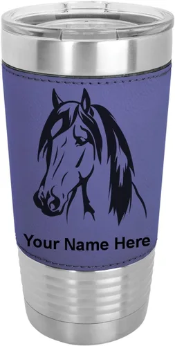 Vista 21 de LaserGram Vaso aislado al vacío de 20 onzas, cabeza de caballo 1, grabado personalizado incluido (cuero sintético, rústico)