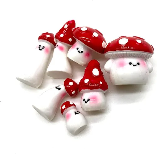 Vista 5 de Aliotech 7 Piezas Mini Hongos Rojos Manualidades Hongos para Pequeño Jardín de Hadas Pequeña Decoración de Hongos de Resina Falsos Estatua