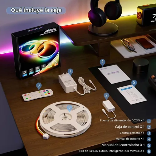 Vista 6 de MIWISE Tira de luz LED RGB Smart IC COB, luz de cinta LED flexible de 20 pies, tira RGB direccionable WS2811 con control de aplicación/modo