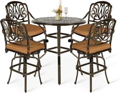 Vista 17 de VIVIJASON Juego de 3 taburetes de bar giratorios para exteriores, de aluminio fundido para todo tipo de clima, con 2 sillas de bar acolchadas y mesa