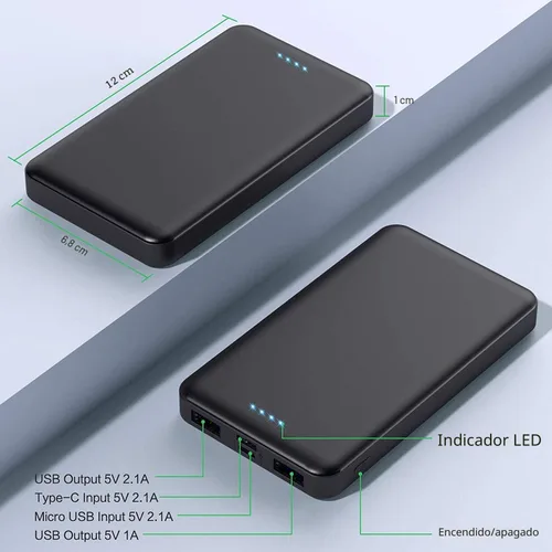 Vista 2 de [Paquete de 2] Cargador portátil de 10000 mAh, cargador de teléfono portátil de entrada y salida USB C más delgado, cargador de teléfono portátil