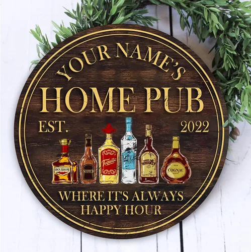 Vista 9 de Artsy Woodsy Placa de madera personalizada para bar pub (no tallada) Accesorios de decoración de pared y puerta, letrero rústico de bar, letrero