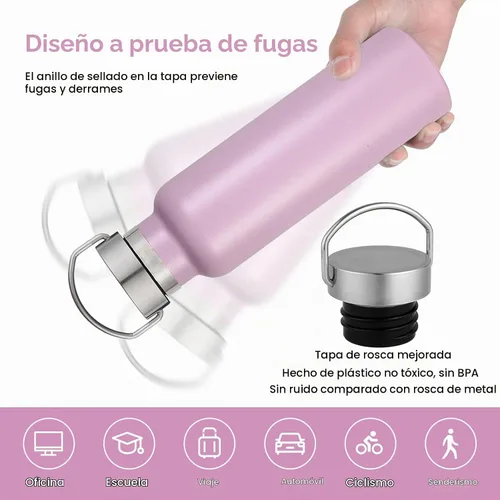 Vista 4 de Neihepal Botellas de agua aisladas de 20 onzas, botella deportiva de doble pared de acero inoxidable con tapa de asa (8, rosa)