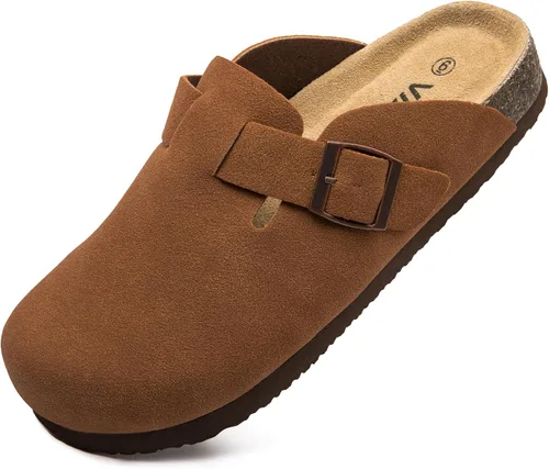 Vista 6 de Zuecos de ante con plantilla de corcho, sandalias de patata, mules de confort con soporte de arco, chanclas cómodas de slip on