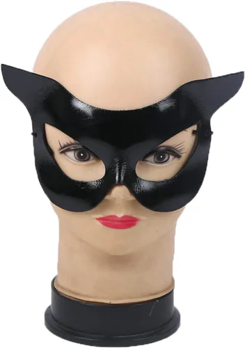 Vista 3 de DDazzling Máscara de gato para mujer, accesorio de disfraz de media cara, recuerdos de fiesta (negro)