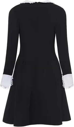 Vista 2 de Ropa de primavera para mujer, con temperamento de moda, cuello blanco y negro, vestido midi de manga larga 2023