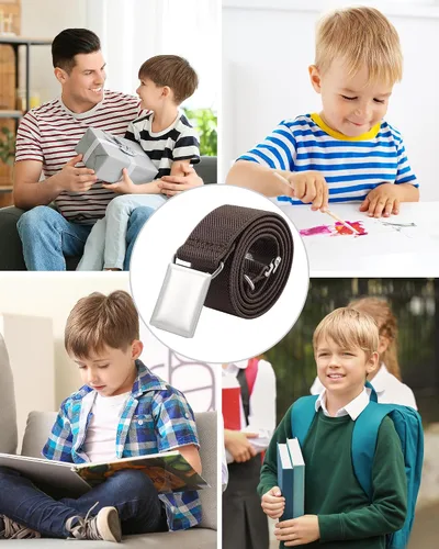 Vista 7 de WELROG Cinturón de hebilla ajustable para niños pequeños, cinturones elásticos con hebilla plateada para niñas y niños Negro / Café