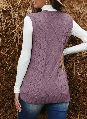 Vista 4 de EVALESS Chaleco de gran tamaño para mujer, cuello en V, sin mangas, unicolor, holgado, sin botones ni cierre, suéter