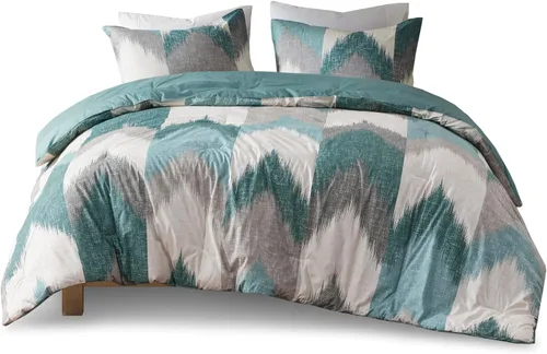 Vista 11 de Ink+Ivy Juego de edredón tamaño King, acogedor edredón de algodón para todas las estaciones, juego de cama ligero con 2 fundas a juego, diseño Aqua