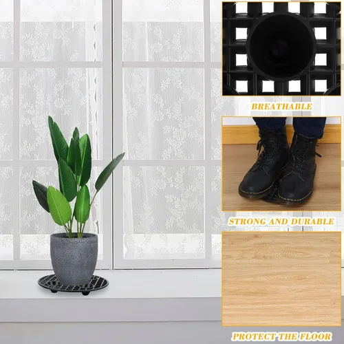 Vista 3 de 4 elevadores de macetas, soporte resistente, soporte redondo negro para plantas, elevadores de plástico de 8 pulgadas para interiores y exteriores