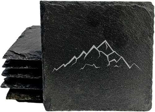Vista 18 de Mountain Majesty - Posavasos de pizarra con impresionante diseño de escena de montaña, perfectos para decoración del hogar y la oficina y protección