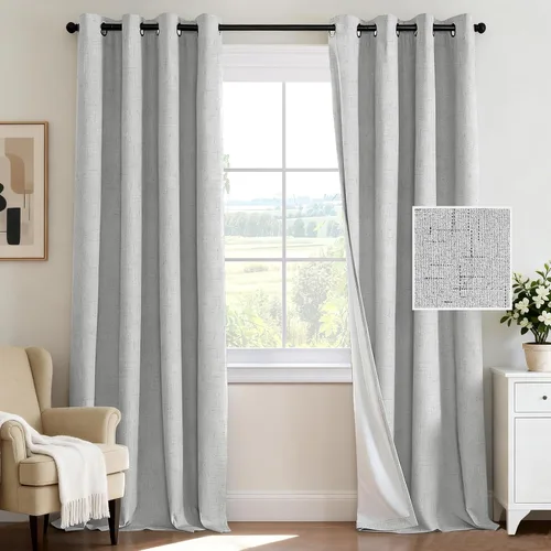 Vista 22 de H.VERSAILTEX Cortina 100% opaca para dormitorio, 63 pulgadas de largo, con ojales, cara de lino, bloqueo de luz completa, cortina para sala de Arena