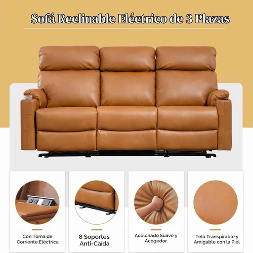 Vista 4 de Sofá reclinable eléctrico – Sofá reclinable de 3 plazas, sofá de piel sintética, asiento de cine en casa con respaldo medio abatible, sofá