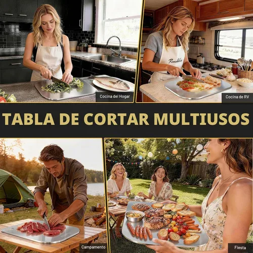 Vista 5 de KickFry Tabla de cortar de acero inoxidable para cocina, tabla de cortar de acero inoxidable de 13 x 9 pulgadas, tabla de cortar de doble cara