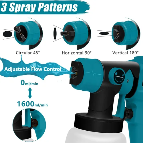 Vista 3 de Pulverizador de pintura para batería Makita de 18 V, pulverizadores de pintura HVLP inalámbricos para interior y exterior del hogar, rociador