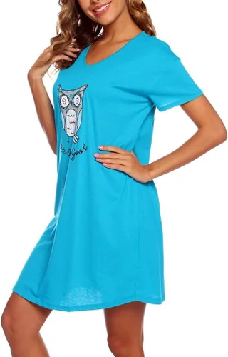 Vista 4 de ENJOYNIGHT - Camisón de algodón con estampado y mangas cortas para mujer