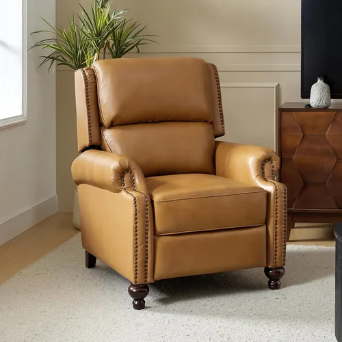Vista 13 de HULALA HOME - Silla reclinable de piel auténtica, color beige