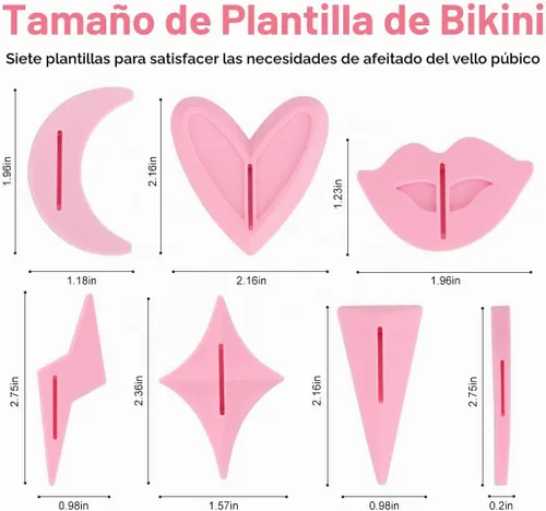 Vista 2 de Plantillas de pelo púbico para mujer, kit de plantillas de afeitado de bikini con 7 formas reutilizables, plantillas de recortadora de bikini