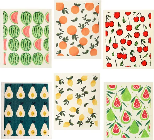 Vista 9 de TREEWOO Juego de 6 paños de cocina reutilizables suecos de algodón natural, lavables para el hogar, comedor, esponjas de limpieza súper absorbentes