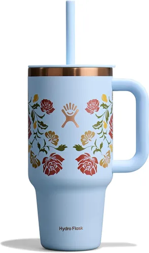 Vista 90 de Hydro Flask Vaso de Viaje con Asa, Tapa y Pajita - Acero Inoxidable Aislado en 24 Oz Aloe