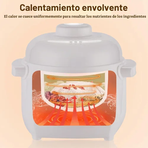 Vista 6 de Mini olla de cocción de cerámica de 200 W, olla eléctrica de sopa de gachas de avena de 1 litro con sobrecalentamiento y apagado automático