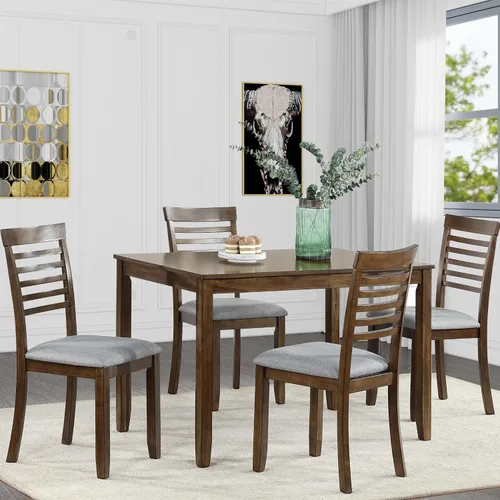 Vista 13 de RuiSiSi 6 Piece Solid Wood Dining Table Set, Farmhouse Extendable Kitchen Table with a Bench and 4 Padded Chairs, 4-6 Dining Table Set with Bench