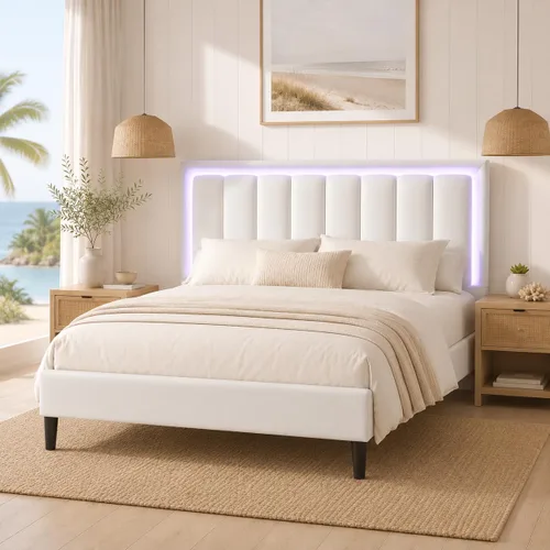 Vista 14 de IMMERSTABLE - Bases de cama tamaño individual, tapizadas con cabecero, luces LED RGB, soporte resistente con listones de madera, sin ruido, no Negro
