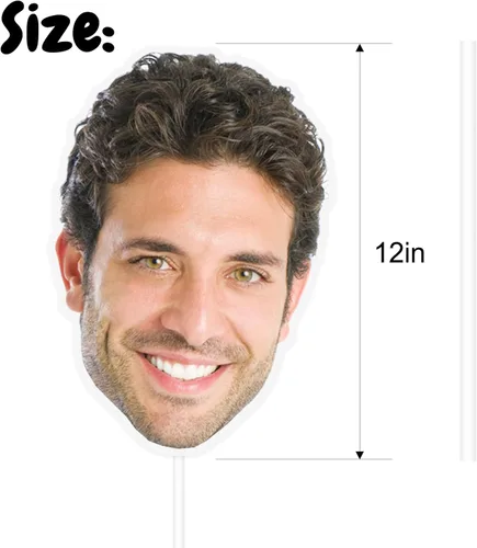 Vista 4 de Recortes de cabeza en un palo, divertido recorte de cara, abanicos recortados de cabeza con foto personalizados, cabezas de cartón personalizadas