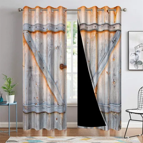 Vista 84 de Cortinas rústicas para ventana de puerta de granero, puerta de madera gris, puerta de garaje, tratamiento de ventana para sala de estar, dormitorio