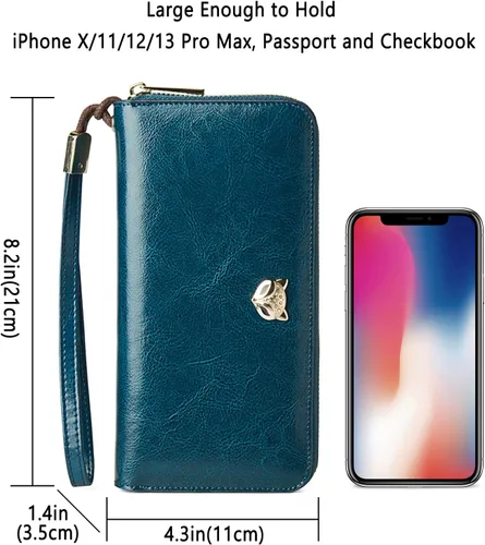Vista 6 de FOXLOVER Carteras de cuero para mujer con bloqueo RFID pequeño y compacto tarjetero de crédito con bolsillo con cremallera Azul Classic