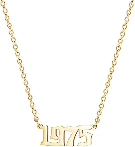Vista 13 de Collar de acero inoxidable chapado en oro de 18 quilates, con número de cumpleaños, aniversario, joyería memorable para mujer