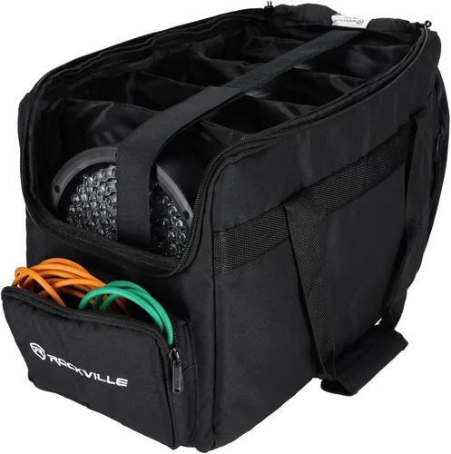 Vista 9 de Rockville RockWedge LED Bundle: (10) luces par inalámbricas DMX recargables RGBWA UV de 54 W, (2) bolsas de viaje acolchadas RLB30 para luces