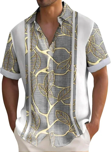 Vista 9 de Camisa hawaiana para hombre, con botones, manga corta, casual, elegante, grande y alta, floral, verano, tropical, para vacaciones
