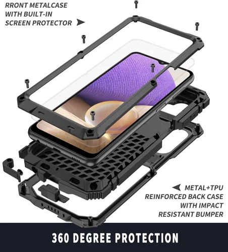 Vista 4 de Simicoo Funda metálica compatible con Samsung A32 4G con protector de pantalla militar, resistente a los golpes, con soporte, funda completa