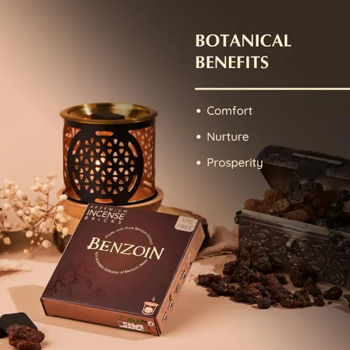 Vista 7 de Aromafume - Quemador de incienso exótico de benjuí y flor de la vida 2 bandejas x 9 ladrillos Extracto de Styrax, nativo de Indonesia Ideal