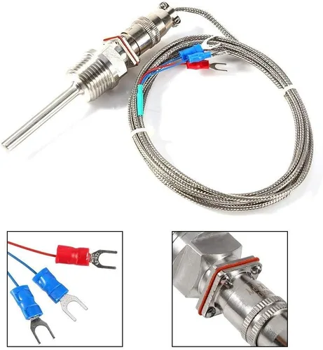 Vista 3 de PT100 Termopar Sensor de Temperatura Sonda 1/2" Conector de rosca NPT con 3 cables Cable de 2M, -58~572°F (-50~572.0 °F)