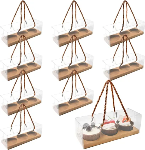 Vista 12 de 20 cajas transparentes para cupcakes con asa, portador de cupcakes para fiesta